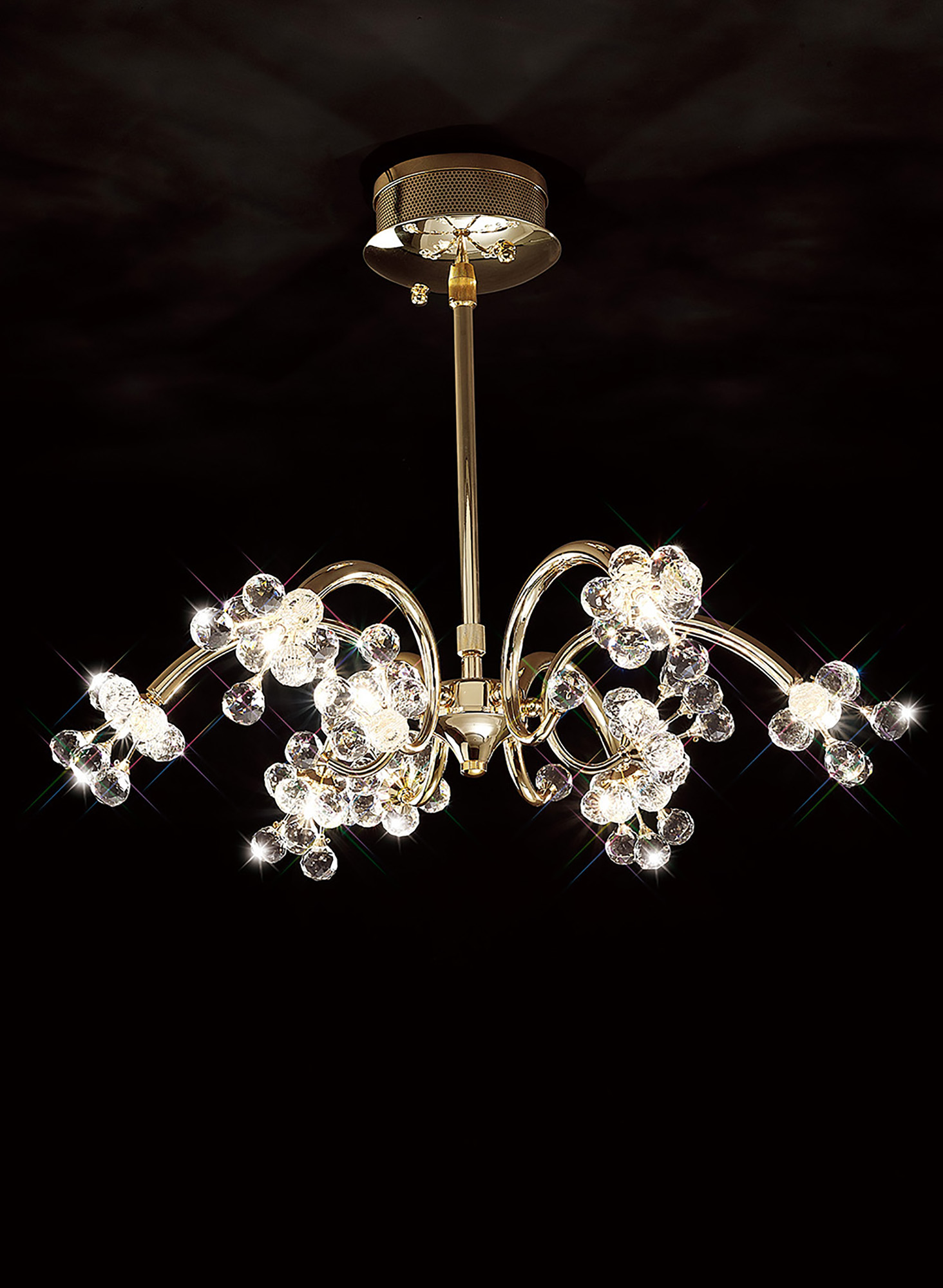 Octavia French Gold Crystal Ceiling Lights Diyas Multi Arm Crystal Fittings